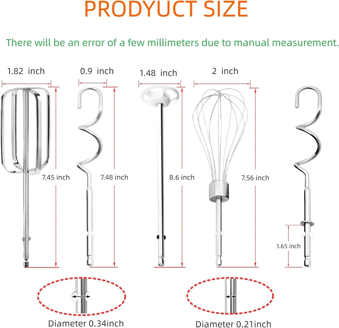6-Pack Hand Mixer Attachments – Compatible with Hamilton Beach 62632R, 62682RZ, 62692, 62695V, 64699 – Includes Beaters, Dough Hooks, Whisk & Blending Rods – Durable Replacement Mixer Accessories