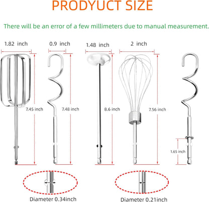 6-Pack Hand Mixer Attachments – Compatible with Hamilton Beach 62632R, 62682RZ, 62692, 62695V, 64699 – Includes Beaters, Dough Hooks, Whisk & Blending Rods – Durable Replacement Mixer Accessories
