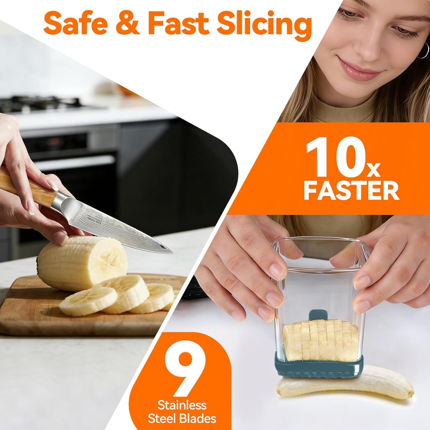 Fruit Slicer Cup for Strawberry, Banana, Hard-Boiled Egg - Detachable Cutter with Push Plate - 304 Stainless Steel Blade - Rapid & Safe Slicing Kitchen Gadget for Quick Meal Prep (Black)
