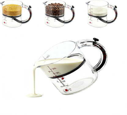4 in1 Adjustable Measuring Cup with Self-Cleaning Scraper Base - Space-Saving Kitchen Tool for Baking, Cooking & Meal Prep (1/4 to 1 Cup)