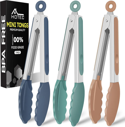 Hotec Silicone Kitchen Tongs for Cooking 9-Inch Serving Tongs with Silicone Tips, Set of 3 (Gradient Blue)