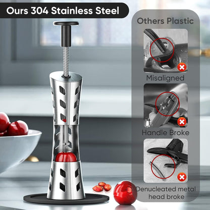 7 Hole Cherry Pitter, Upgraded Stainless Steel with Layer Separation (Fruit & Pit Separate), Anti-Splash Cover, Professional Multi-Cherry Remover for Baking, Kitchen Gadget (Red)