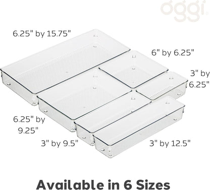 Oggi Clear Drawer Organizer - 3" X 12.5" - Ideal for Organizing Kitchen Drawers, Office, Desk, Silverware, Kitchen Utensils, Cosmetics and Bathrooms
