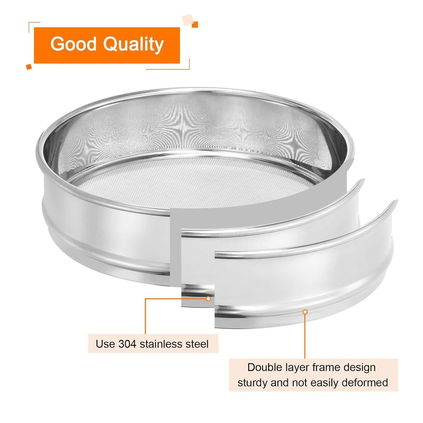 PATIKIL 40 Mesh Lab Sieve, 8" Diameter Test Sieve 304 Stainless Steel Wire Cloth (0.45mm) for Industrial Laboratory - Colors B