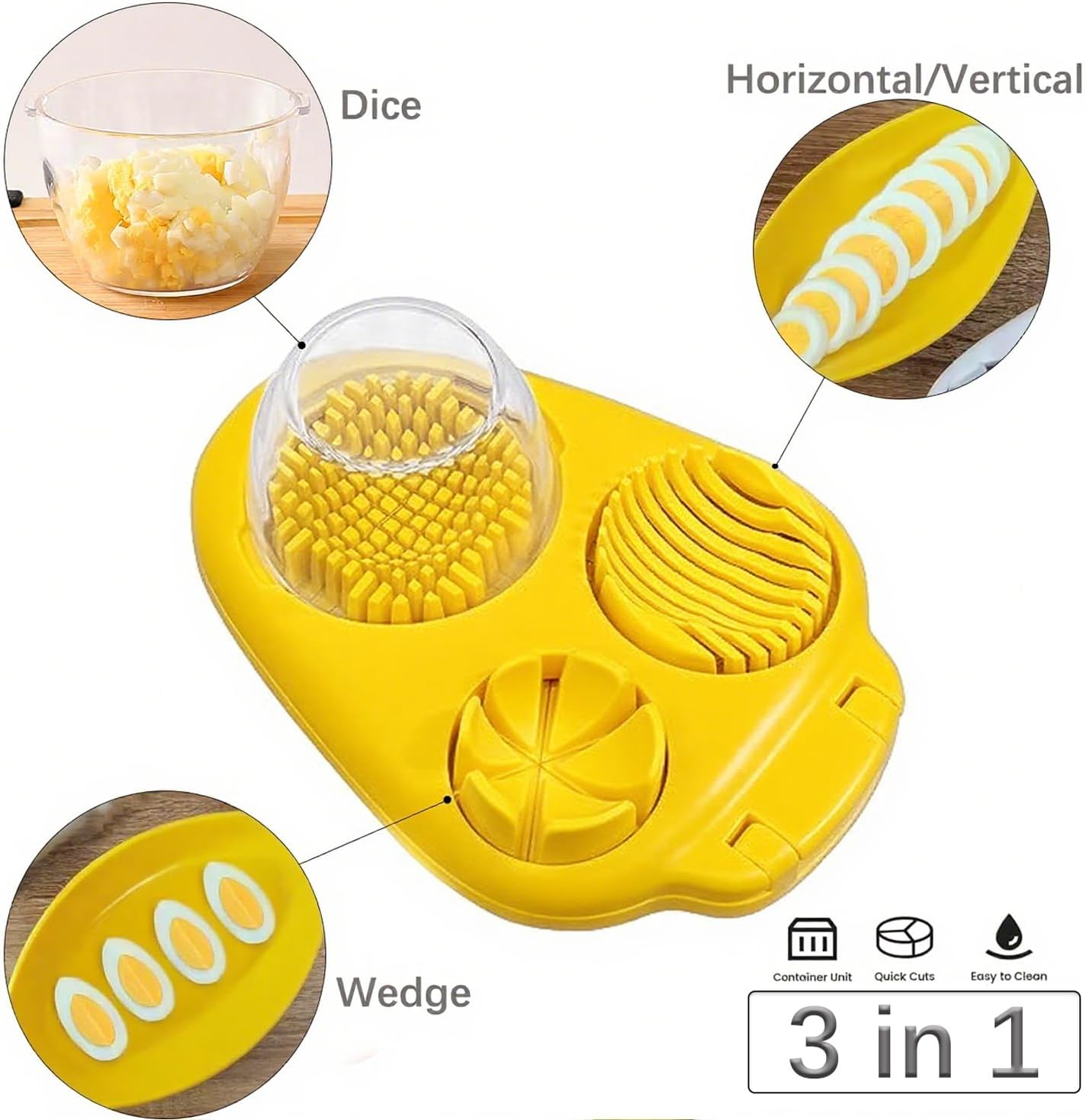 3 In 1 Egg Slicer for Hard Boiled Eggs,3 Slice Modes Egg Cutter,Stainless Steel Dicer for Strawberry Mushroom Grape Cherry, Multifunctional Food Cutter Slicer for Home Kitchen Chopper Gadgets (White)