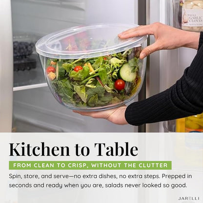 Borosilicate Glass Salad Spinner with Push Button & Storage Lid - Large Capacity 6.3QT Lettuce & Fruit Washer with BPA-Free Draining Colander - Spinning Vegetable Dryer Doubles as a Serving Bowl