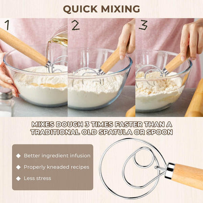 Danish Dough Whisk Bread Mixer，2 Pack Premium Stainless Steel Dutch Whisk With a Dough Scraper for Bread, Pastry or Pizza Dough - Perfect Baking