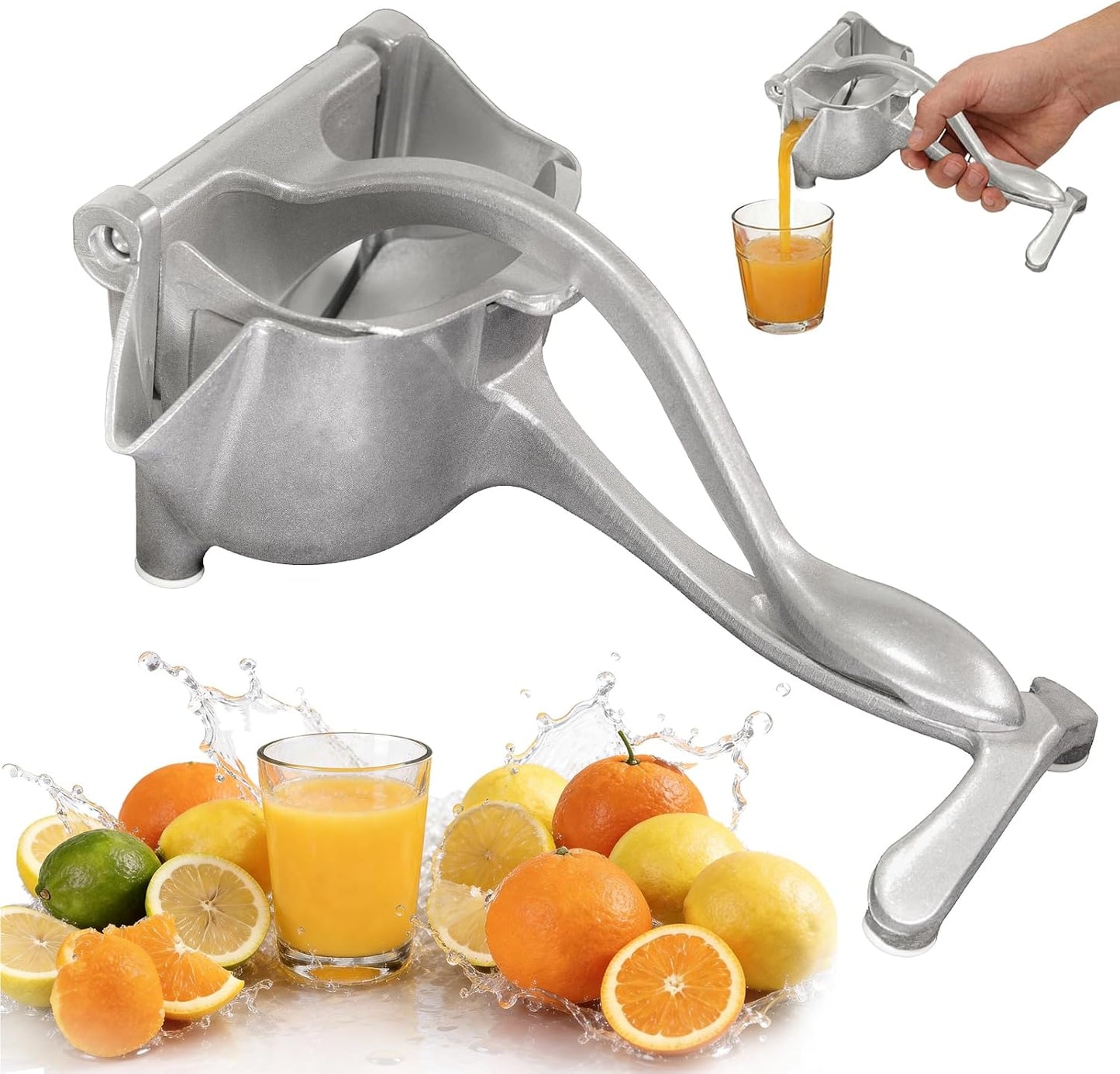 Lemon Squeezer, Heavy Duty Aluminum Manual Juicer, Extended Handle Hand Press Citrus Juicer, Non-Slip Base, Large Capacity for Orange, Lime, Pomegranate