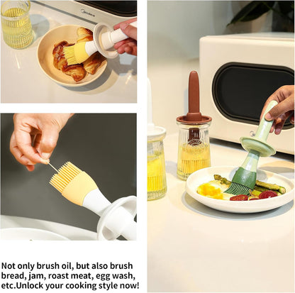 Oil Dispenser with Brush - Glass Olive Oil Dispenser for Kitchen, 3 IN 1 Oil Dispenser Bottle with Silicone Basting Brush for Cooking Vinegar Sauce BBQ Grill Frying (Green)