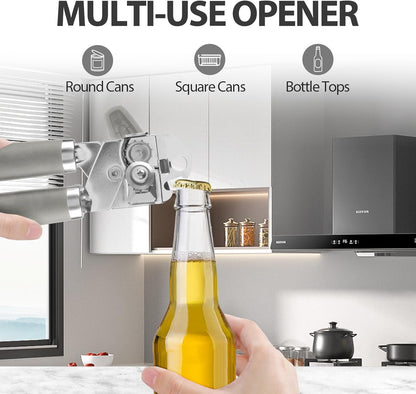 Safring Can Opener Manual, Heavy Duty Handheld Strong Can Opener with Soft Touch Handle, Sharp Blade Smooth Edge, Can Openers with Multifunctional Bottle Opener, Black