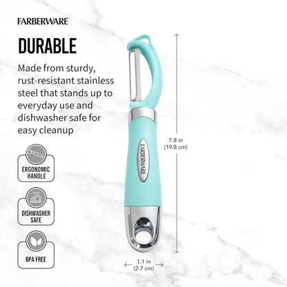 Farberware Pro2 Vegetable Peeler, Euro Peeler with Razor-Sharp Stainless Steel Blade, Swivel Peeler for Potatoes, Fruits, and Vegetables, Built-In Bud Remover, Dishwasher Safe
