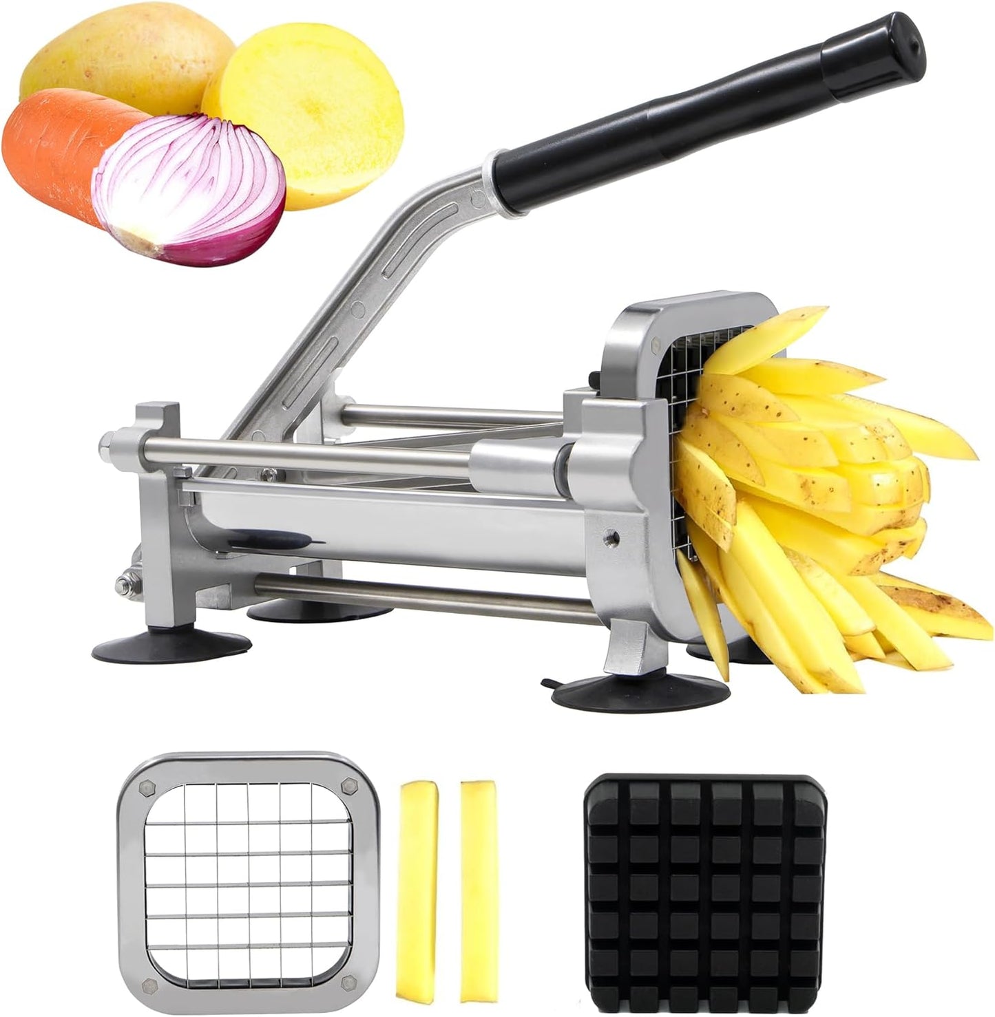 Welsteepse French Fry Cutter, Potato Cutter with 1/2 Inch Blades, Commercial Potato Slicer for Potatoes and Cucumbers