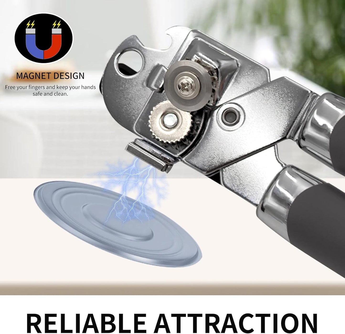 Safring Can Opener Manual with Magnet, Stainless Steel Handheld Heavy Duty Can Opener, Sharp Blade Smooth Edge, Comfortable Handle, Can Openers with Multifunctional Bottle Opener, Red
