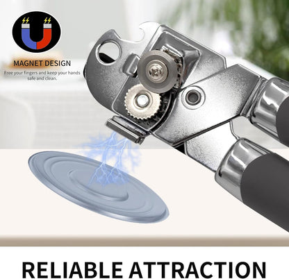 Safring Can Opener Manual with Magnet, Stainless Steel Handheld Heavy Duty Can Opener, Sharp Blade Smooth Edge, Comfortable Handle, Can Openers with Multifunctional Bottle Opener, Red