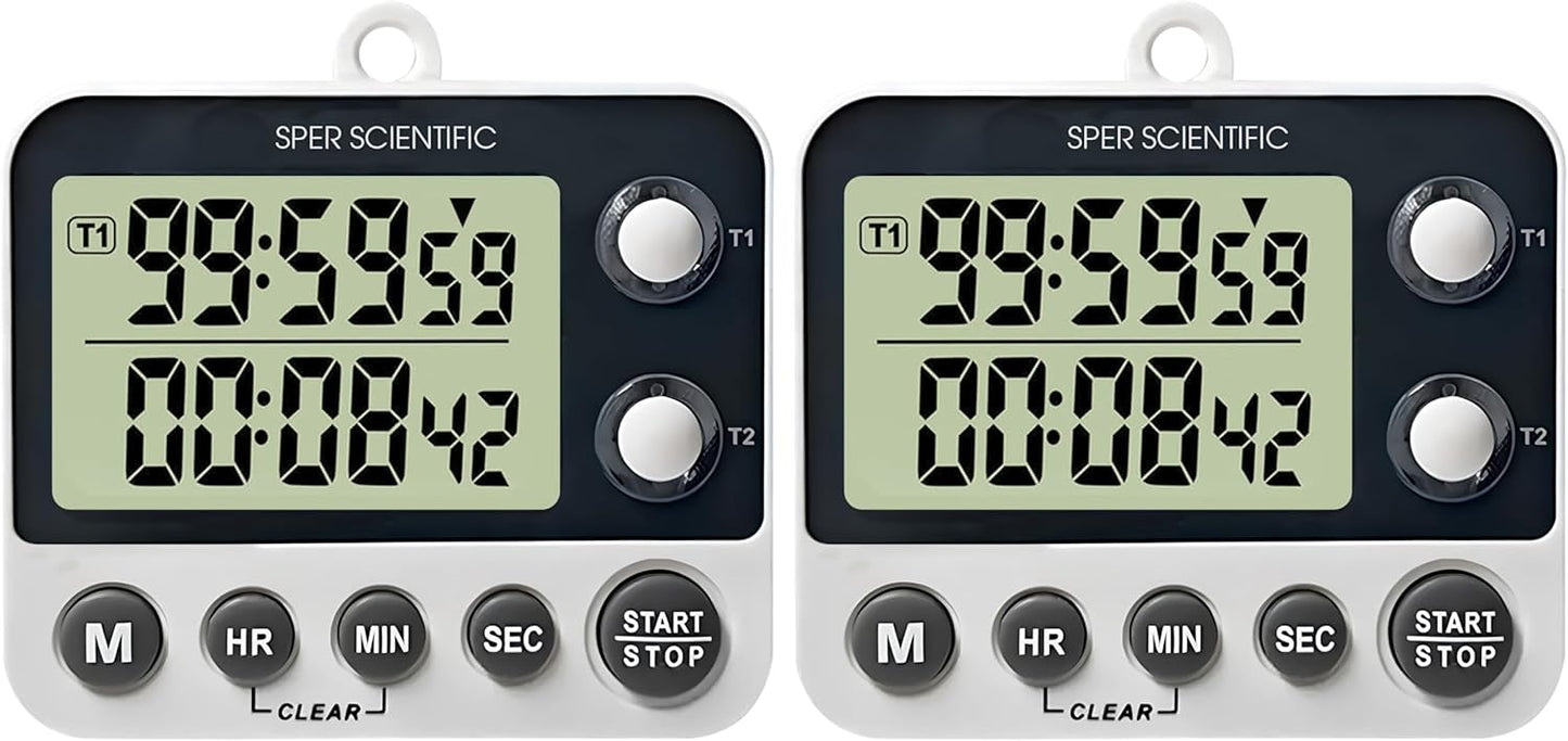 Sper Scientific 24-Hour Digital Lab + Kitchen Timer with LED Light 810001 - Precision Countdown Timer with Large Display, Loud Alarm & Clock Mode - for Cooking, Lab Experiments & More