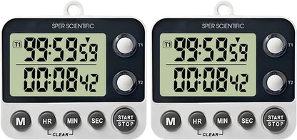 Sper Scientific 24-Hour Digital Lab + Kitchen Timer with LED Light 810001 - Precision Countdown Timer with Large Display, Loud Alarm & Clock Mode - for Cooking, Lab Experiments & More