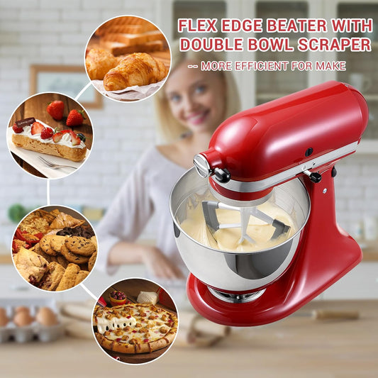 Flex Edge Beater Accessories and Attachments for KitchenAid 6 Quart Bowl-Lift Stand Mixer, Pastry Paddle Attachment for Kitchenaid, Dishwasher Safe, White