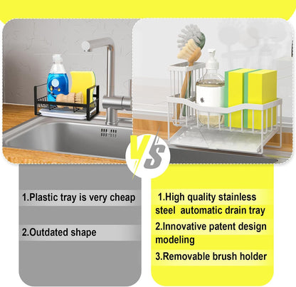 Fssvcd Maifan Sink Caddy Sponge Holder for Kitchen with Brush Holder and Stainless Steel Self Drain Tray, Rustproof Kitchen Sink Organizer for Sponge, Soap Dispenser Storage Accessories