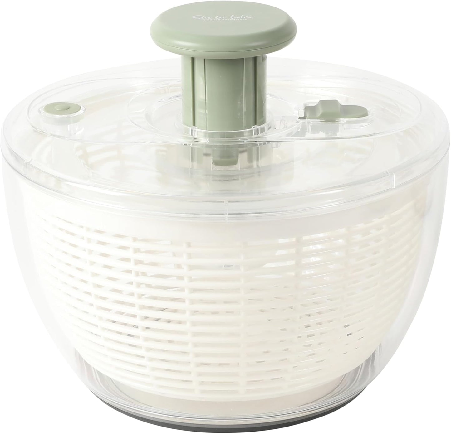 Sur La Table Kitchen Essential 6.3 Qt Salad Spinner, Fruit Wahser, Fruit Washing Bowl with Strainer, Vegertable Cleaner, Salad Cleaner, Lettuce Washer - Juniper Green