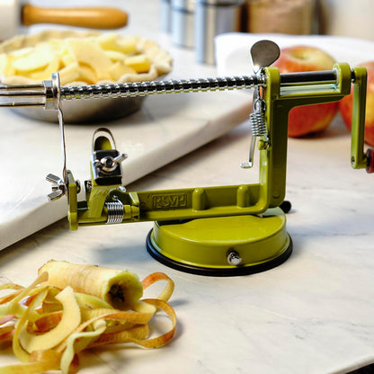 RSVP International Green Apple Slicer, Corer, & Peeler | Suctions to Countertop | Cuts Perfect .25" Slices | Durable & Strong