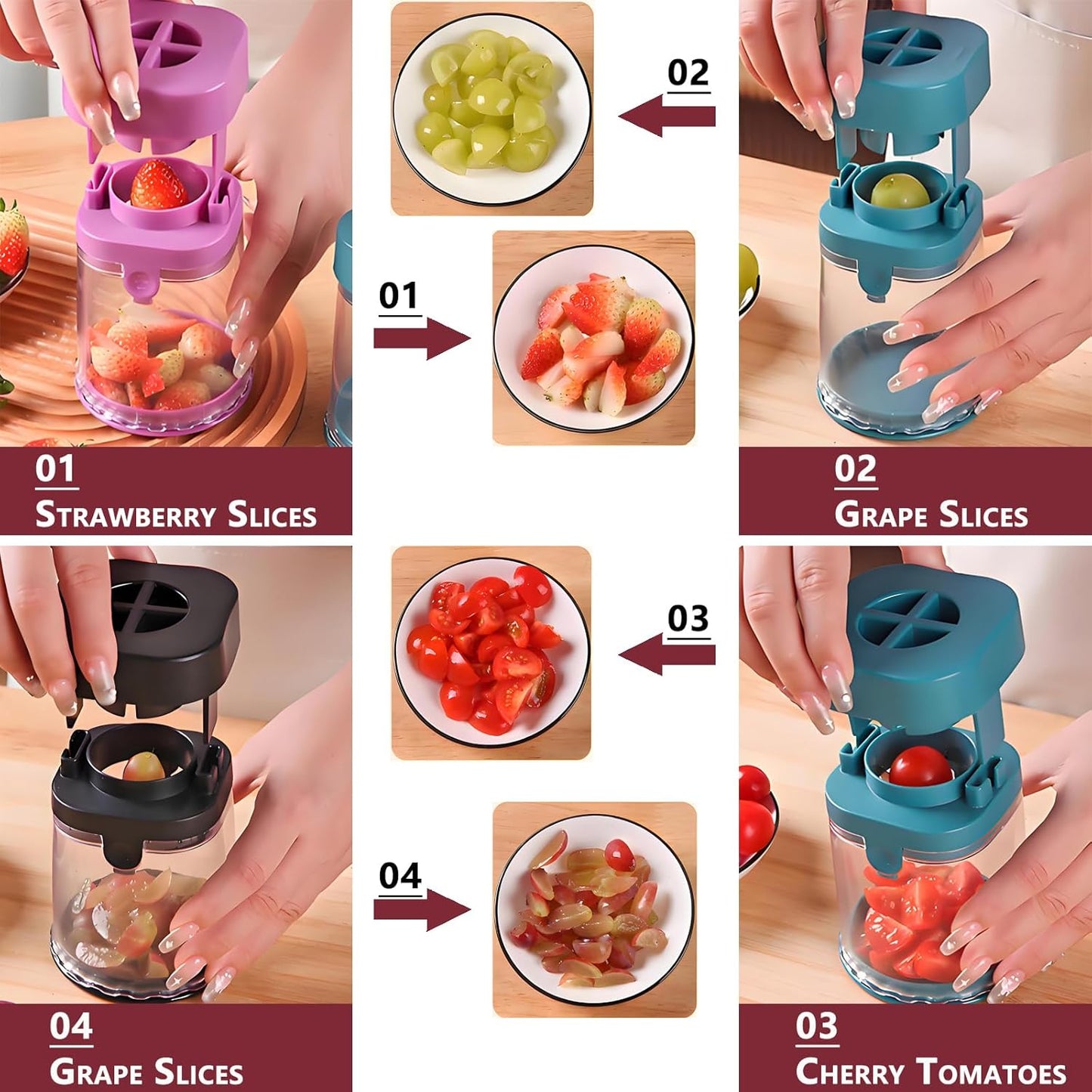 New Grape Cutter for Toddlers, Cutter Quarter Slicer Tool Into 4 Pieces for Slicing Grapes, Strawberries, Cherry, Tomatoes (Blue)