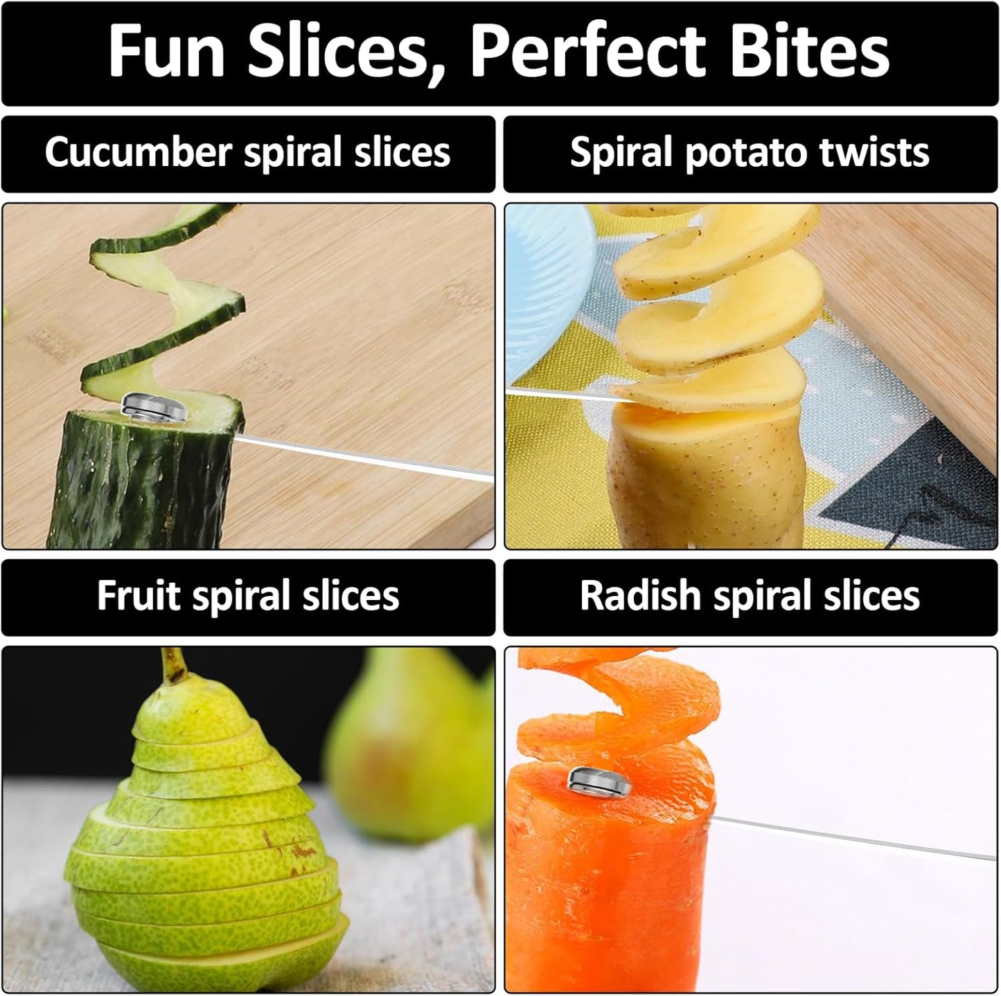 Stainless Steel Spiral Cutter, 1 Pc Flower Curler for Potatoes, Zucchini, Cucumbers, Carrots, Easy to Clean & Use, Black