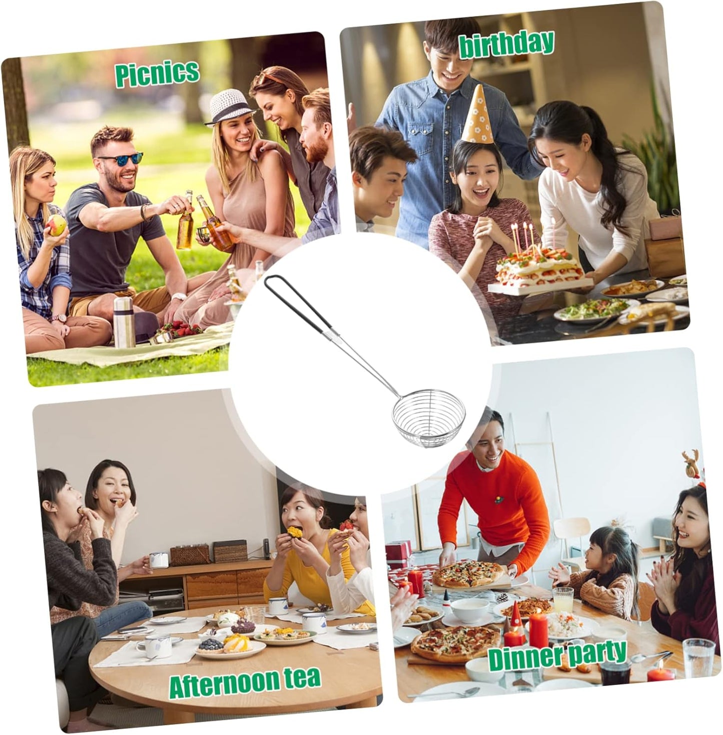 BESTYASH Portable Stainless Steel Spider Strainer Spoon Sturdy Mesh Frying Ladle for Household Cooking for Straining Vegetables and Meat Non Slip Handle
