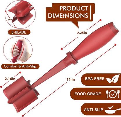 Upgrade Meat Chopper, Heat Resistant Meat Masher for Hamburger, Ground Beef Smasher, Nylon Hamburger Grinder Utensil for Ground Beef, Non Stick Mix Ground Chopper, Mix and Chop Potato Masher Tool