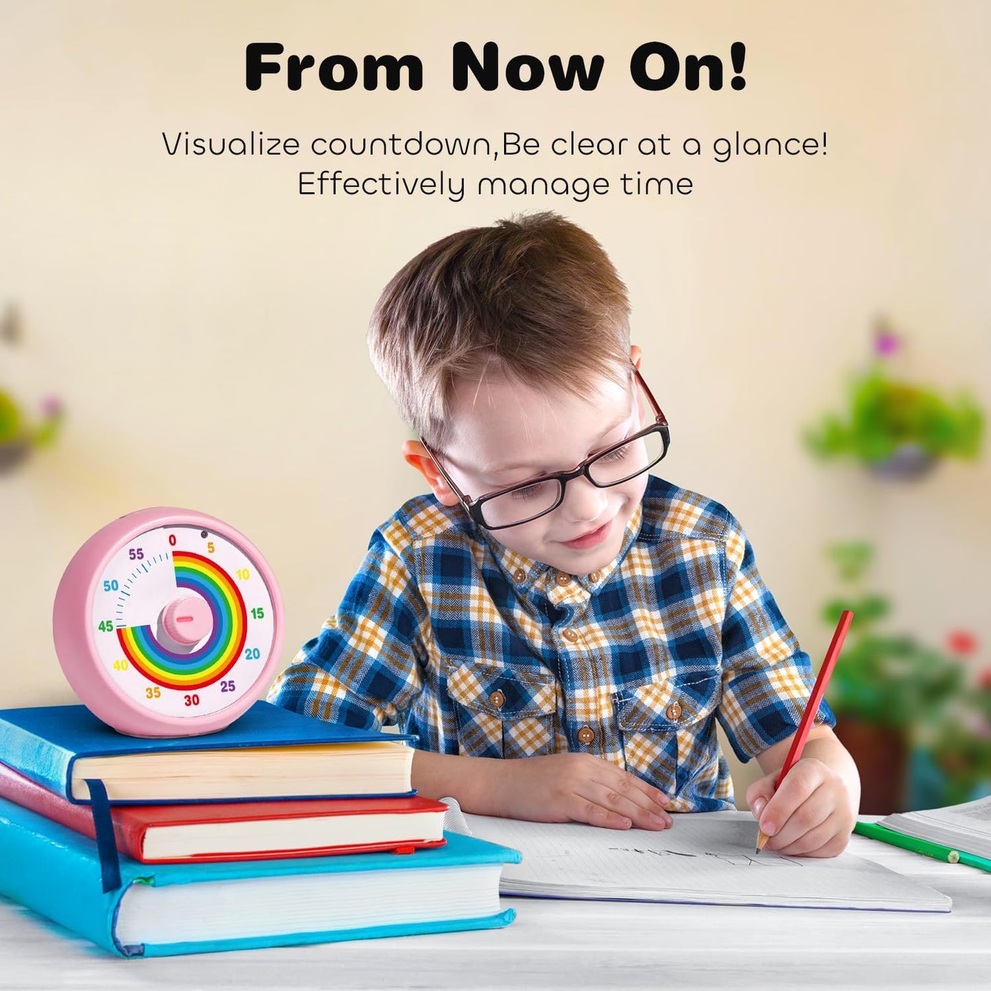 Visual Timer for Kids, 60-Minute Countdown for Classroom Office Kitchen, Desk Timer Kids Time Management Tools with Silent Operation, Pomodoro Timer Rainbow Pattern Purple