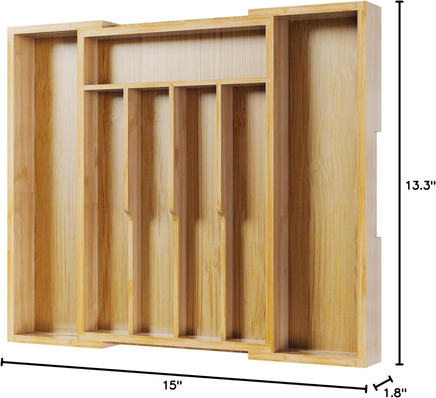 Kitsure Silverware Organizer - Expandable Bamboo Kitchen Drawer Organizer for Cooking Utensils and Cutlery, Sturdy & Thickened Kitchen Organizers and Storage Solution, Large, Natural