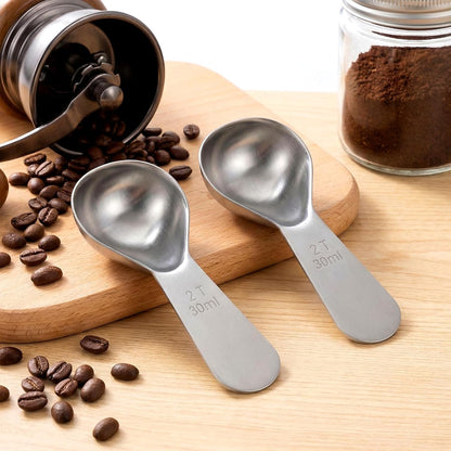 2Pcs Coffee Scoop for Ground Coffee, 18/8 Stainless Steel Coffee Tablespoon Measuring Spoon with Short Handle, Coffee Bean Scoop (Silver, 30ML)