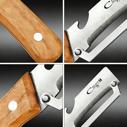 Maxjoy Multifunctional Vegetable Peeler, Zero Flex & Zero Snag, Stainless Steel with Wooden Handle, 2 in 1 Peeler with Bottle Opener for Potato Apple Carrot Fruit