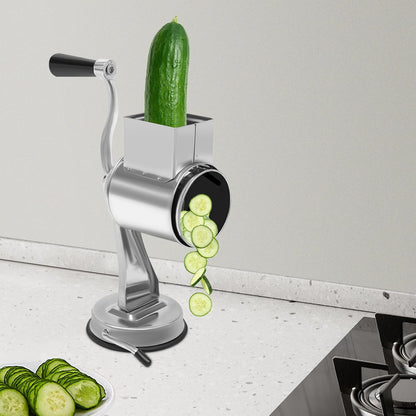 Stainless Steel Rotary Grater - 5-Blade Vegetable & Cheese Shredder with Suction Base, Dishwasher Safe Mandoline Slicer for Potato/Carrot (Commercial Grade)