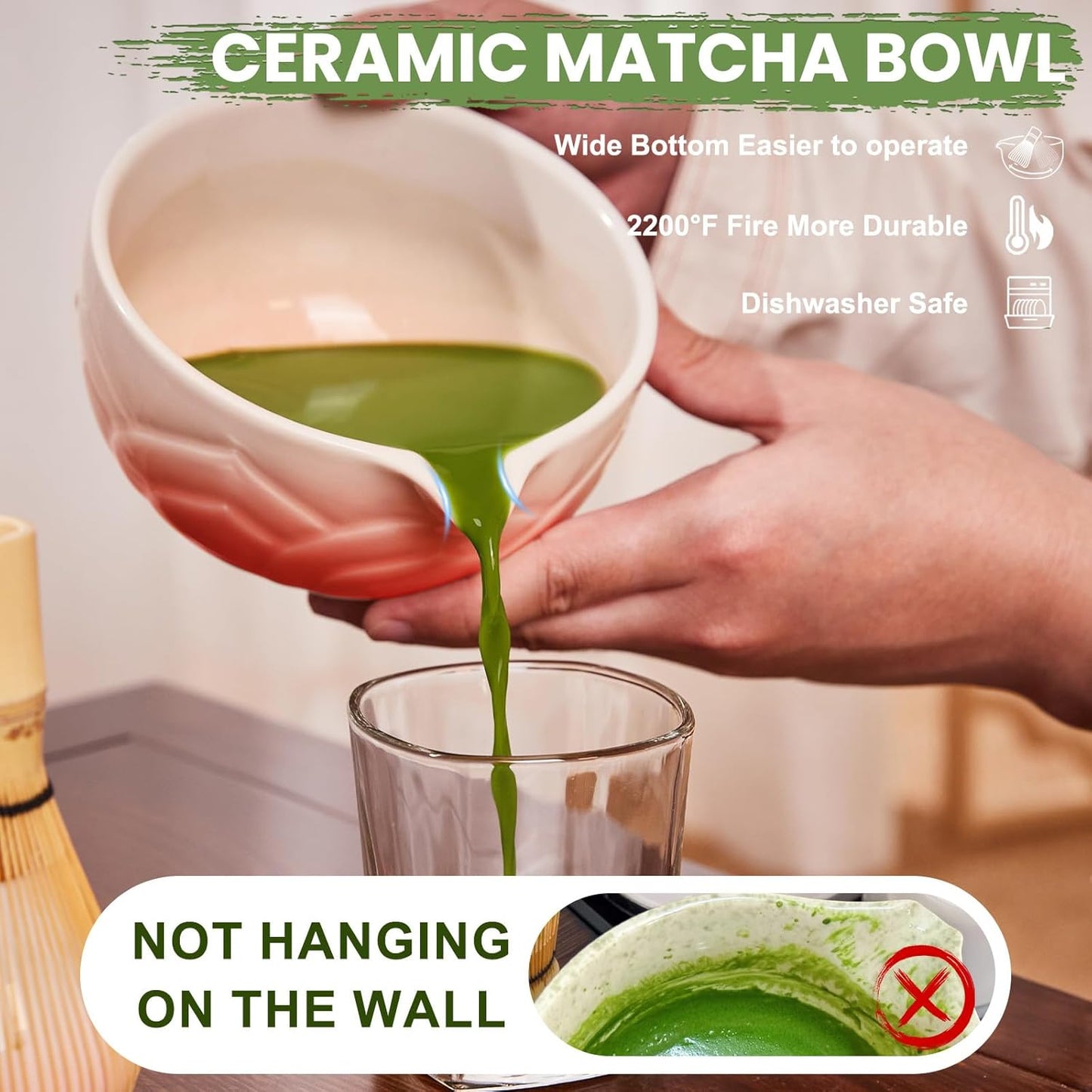 Matcha Whisk Set, Sakura Blue Ceramic Matcha Set Includes Matcha Bowl, Matcha Whisk (Chasen) and Holder, Sifter, Bamboo Scoop & Spoon - 6 Pcs Matcha Kit for Matcha Lovers