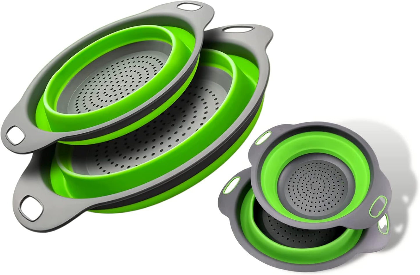 Collapsible Colander Set, Food-Grade Silicone Kitchen Filter, Kitchen Strainer Colander with Extendable Handles for Draining Pasta, Vegetable and Fruit