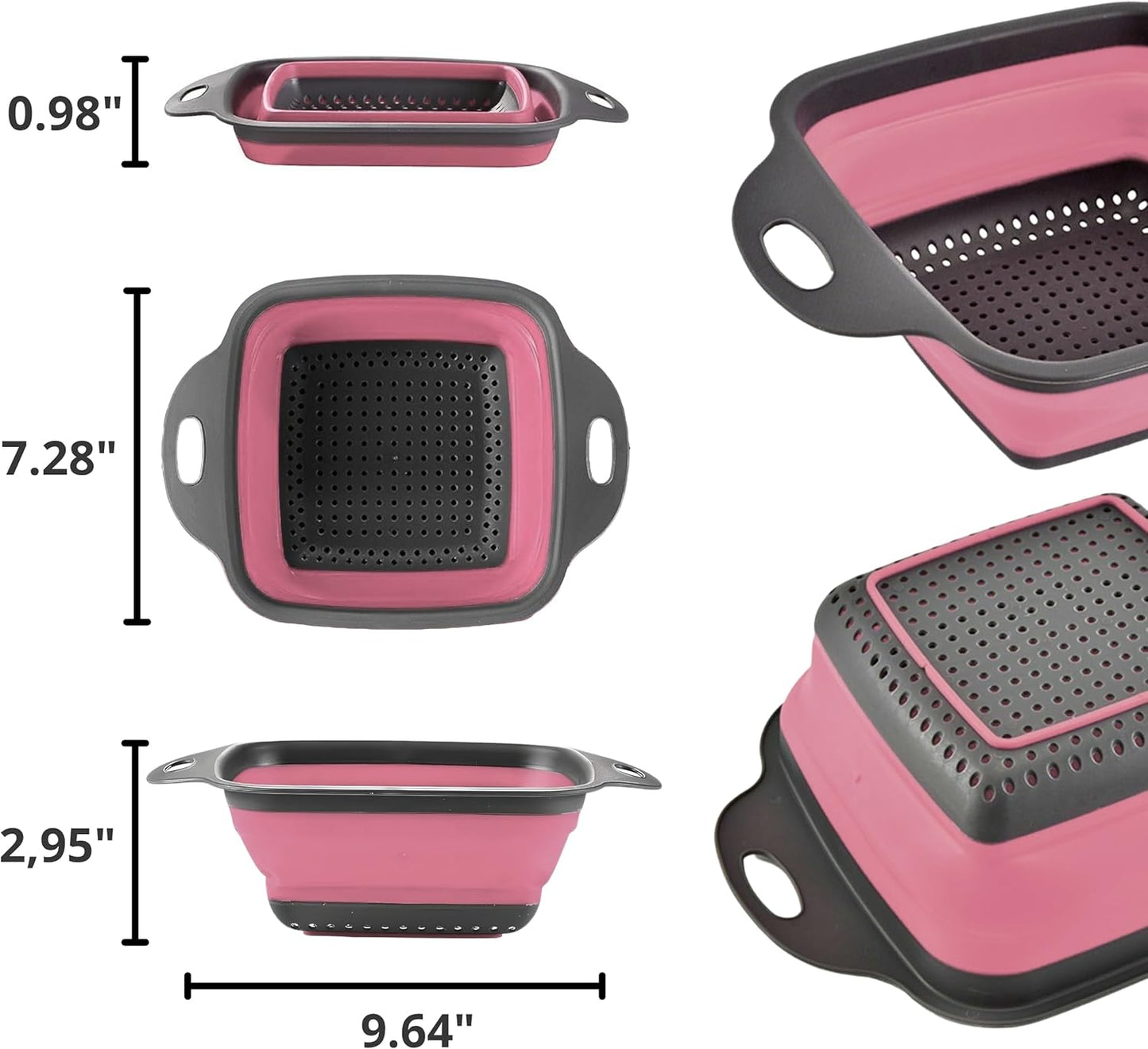 Green Kitchen Strainer Colander Set - 2 PCS Multifunctional Colander Silicone Food Strainers for Kitchen for Pasta and Spaghetti Collapsible with Plastic Handles
