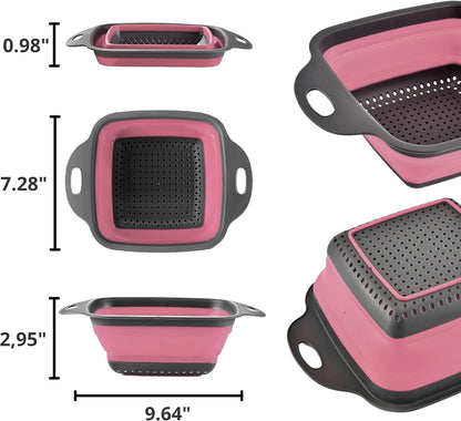 Green Kitchen Strainer Colander Set - 2 PCS Multifunctional Colander Silicone Food Strainers for Kitchen for Pasta and Spaghetti Collapsible with Plastic Handles