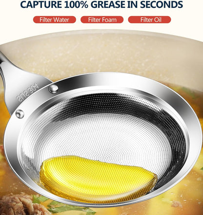 Ugotit Skimmer Spoon Stainless Steel, Fine Mesh Strainer for Cooking, Fat Skimmer & Hot Pot Skimmer, Dishwasher Safe Kitchen Gadget (DIA 3.5Inch)
