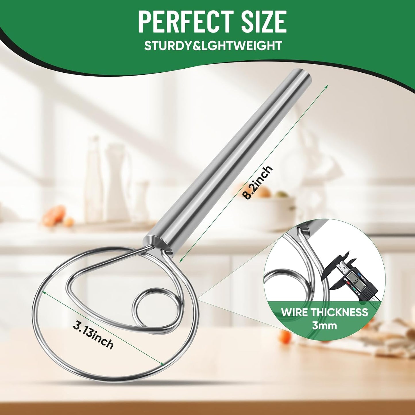 Danish Dough Whisk Stainless Steel Hook Dutch Bread Mixer Hand Tool for Sourdough Baking Making Blending Pastry Pizza