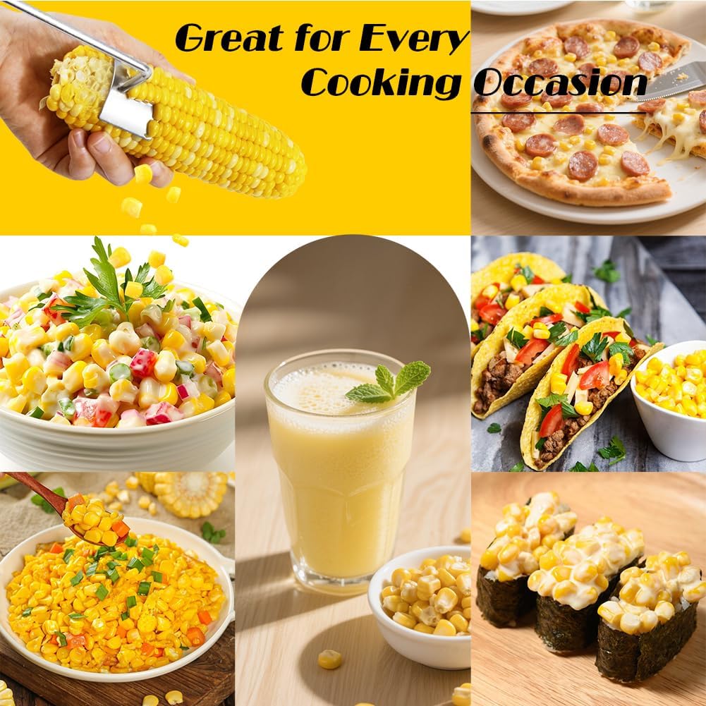 2PCS Stainless Steel Corn Cob Peeler,Professional Corn Cutter Tool to Remove Kernels from Corn on the Cob,Durable & Easy-to-Use Kitchen Gadget for Raw/Cooked Corn