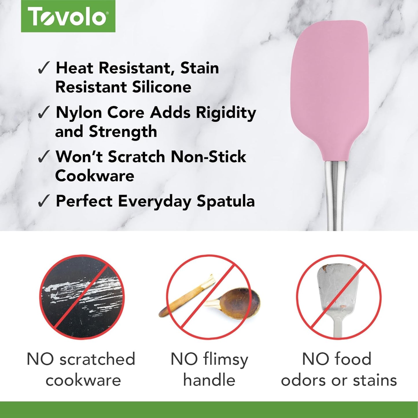 Tovolo Flex Core Silicone Spatula Spoonula Set of 2 for Non Stick Cast Iron Cooking & Baking, Dishwasher Safe Heat Resistant BPA Free Long Stainless Steel Handle Kitchen Utensil, Charcoal Gray