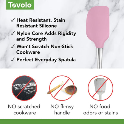 Tovolo Flex Core Silicone Spatula Spoonula Set of 2 for Non Stick Cast Iron Cooking & Baking, Dishwasher Safe Heat Resistant BPA Free Long Stainless Steel Handle Kitchen Utensil, Charcoal Gray