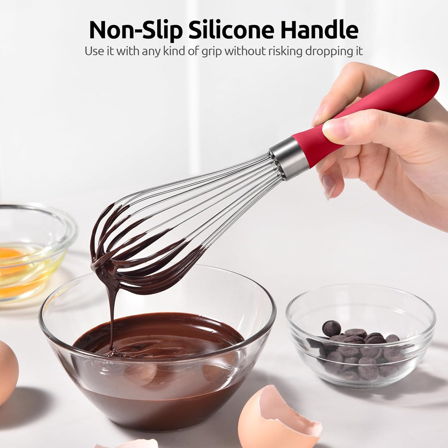 U-Taste 7" Mini Whisk for Cooking: 18/8 Stainless Steel Small Metal Kitchen Wisk, Tiny Hand Mixing Tool for Coffee, Egg, Sauce, 6-Wires Compact Head for Baking, Beating in Bowl, Mug, Jar (Set of 2)