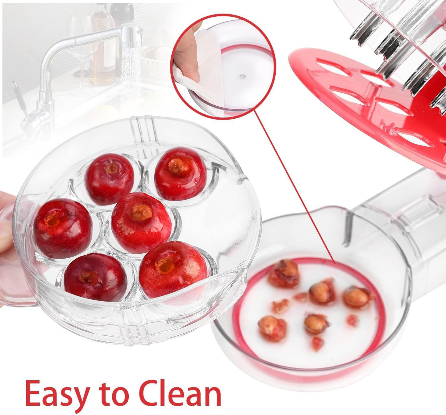 Cherry Pitter, Brighoot Stainless Steel Cherry Pitter Tool Cherries Corer with Lock Design for Making Cherry Jam, Remove Cherry Seed with Space/Safe/Quick (Red)