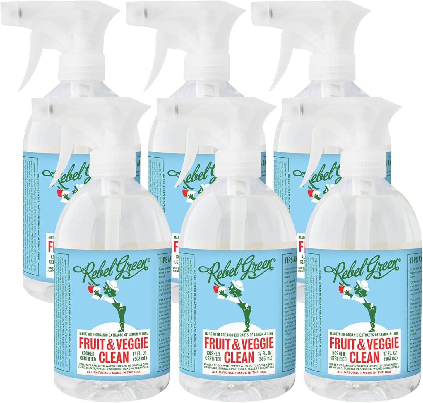 Rebel Green Fruit & Veggie Clean — Plant-Based Produce Cleaner—Natural Fruit and Vegetable Wash with No Aftertaste — Chemical & Wax Removal — Made with Organic Extracts of Citrus — Half Gallon
