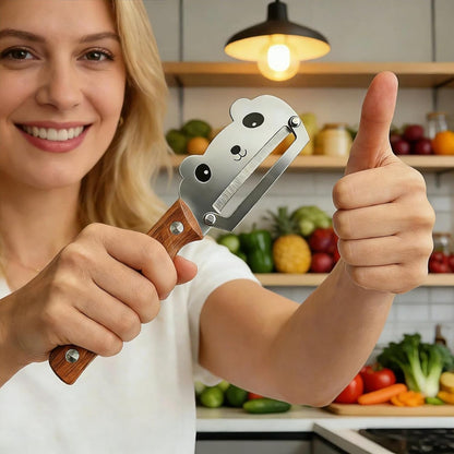 Maxjoy Multifunctional Vegetable Peeler, Zero Flex & Zero Snag, Stainless Steel with Wooden Handle, 2 in 1 Peeler with Bottle Opener for Potato Apple Carrot Fruit