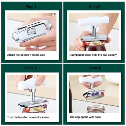 Adjustable Stainless Steel Jar Opener for Seniors, Heavy Duty Jar Lid Opener, Manual Gripper for Weak Hands, Multi-Size Lid & Bottle Opener