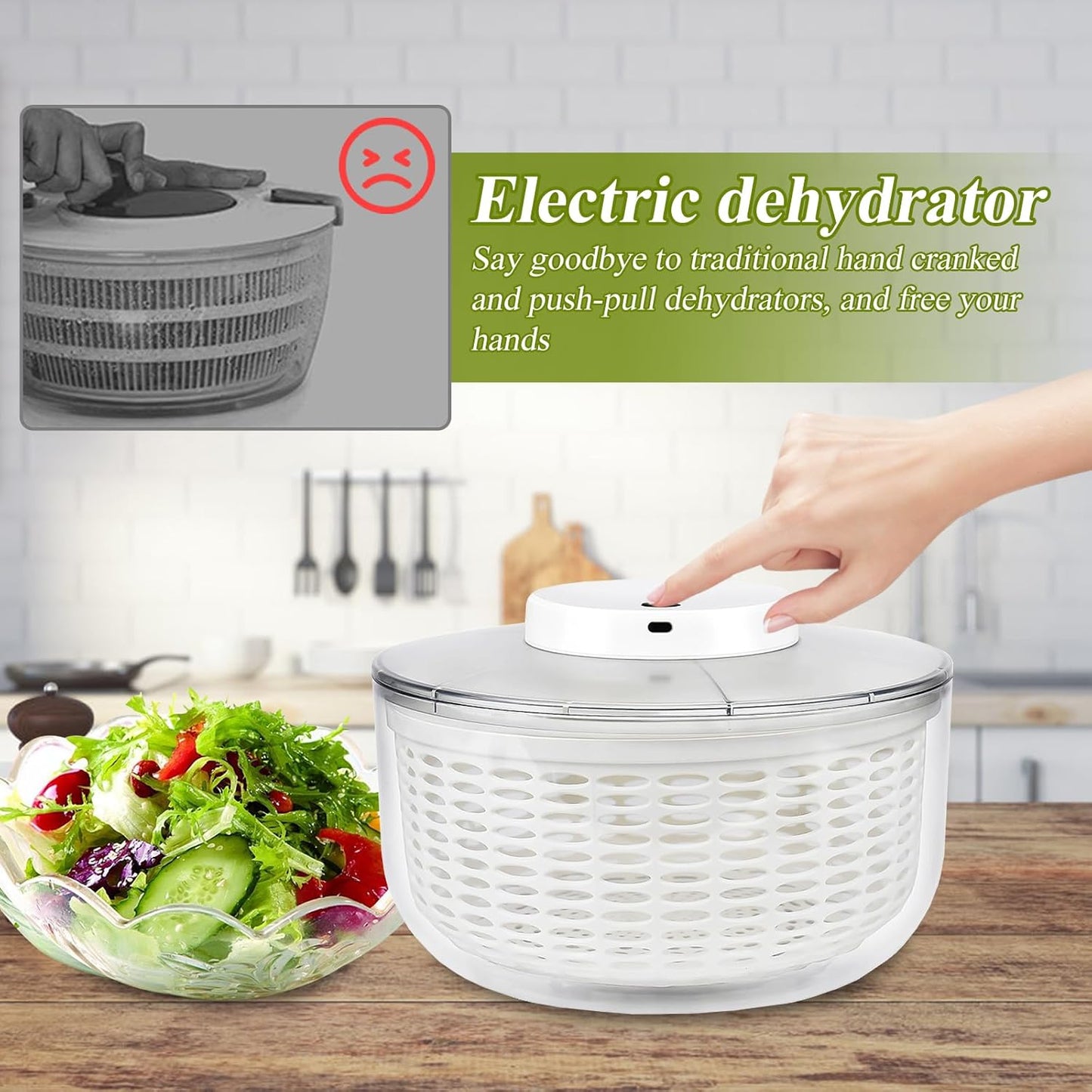 Electric Salad Spinner, 4L Lettuce Spinner Large Capacity USB Chargeble Fruit Vegetable Washer Dryer for Home Kitchen (Gray)