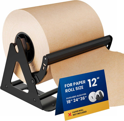 DIY Crew 12 Inch Paper Roll Dispenser and Cutter - Heavy-Duty Wall Mountable, Non Slip Tabletop - Kraft, Freezer, Butcher Paper - Up to 1000ft Rolls