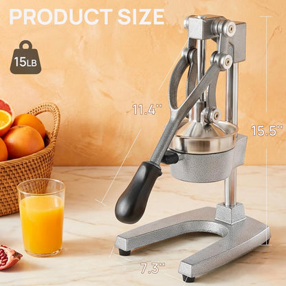 Kitchen Cast Iron Citrus Juicer,Manual Hand Press Orange Juicer,Heavy Duty Countertop Squeezer for Lemon,Orange, Easy to Use & Clean（Black)